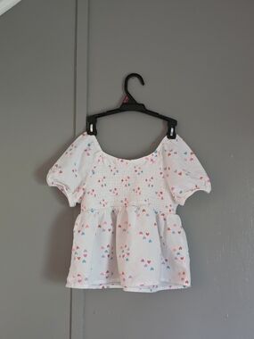 Cat & Jack White Smocked Peplum Top with Multicolor Hearts